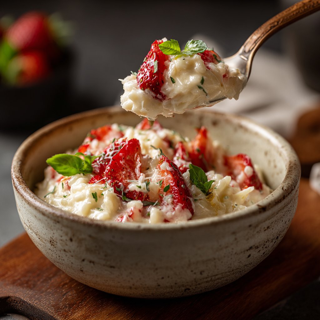Cremiges Valentinsrisotto mit Erdbeernote
