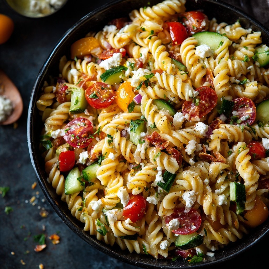 Mediterraner Nudelsalat Mit Feta Und Gurke