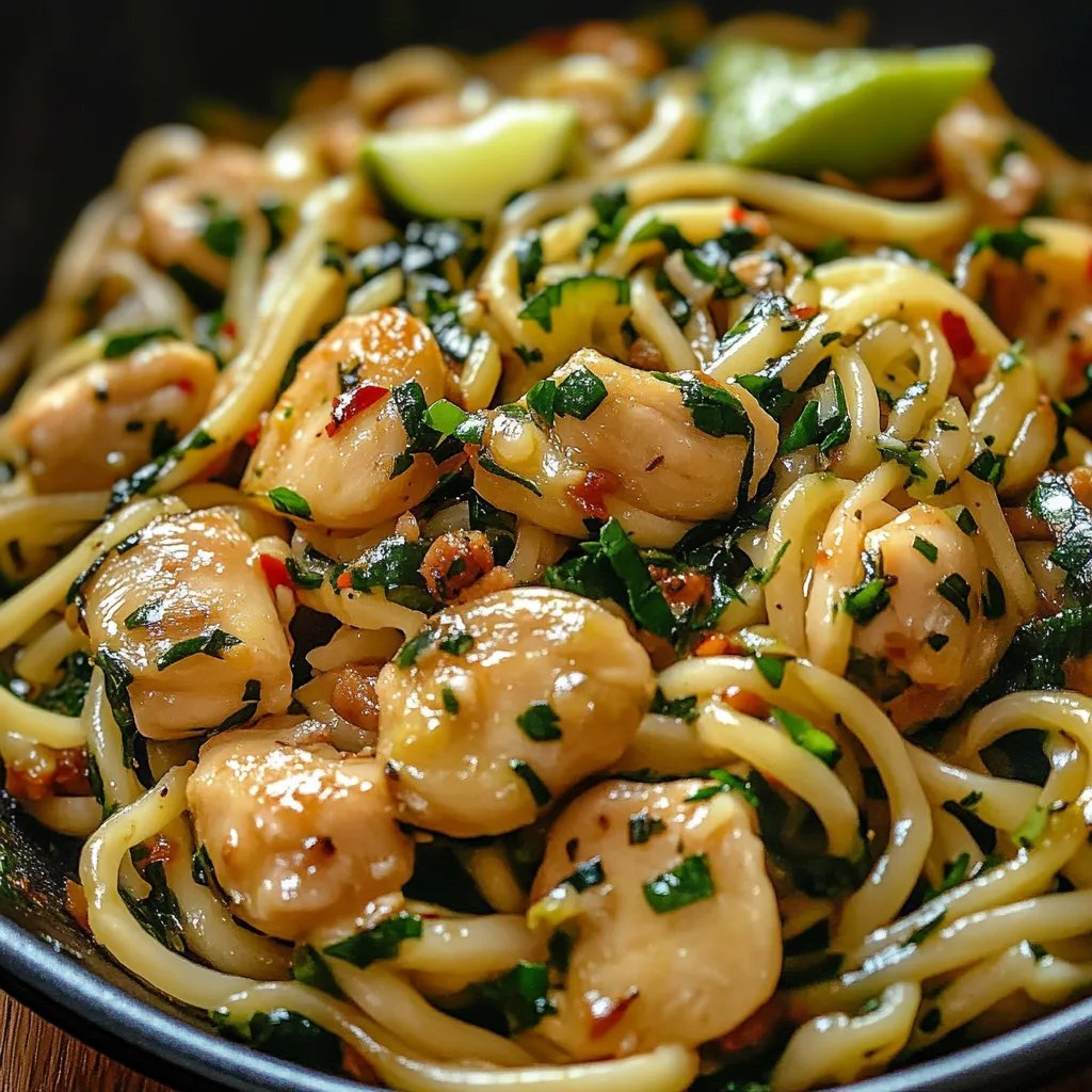 Gesundes gebratenes Knoblauch-Hühnchen-Zoodles