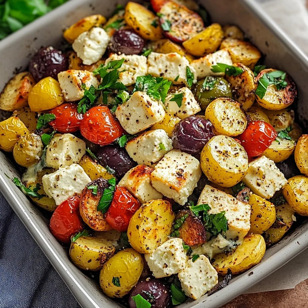 Vegetarische Feta-Kartoffeln mit Ofengemüse