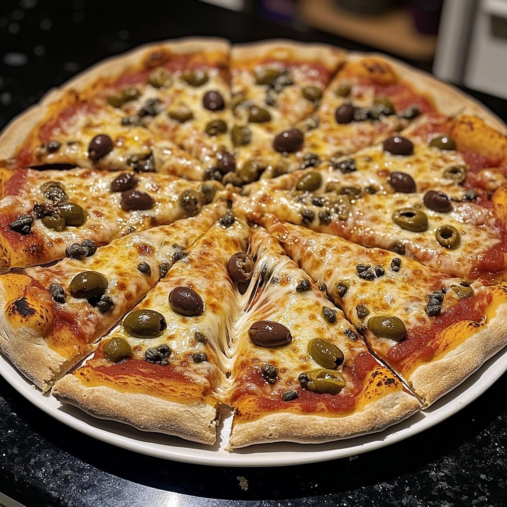 Pizza mit Oliven und Kapern