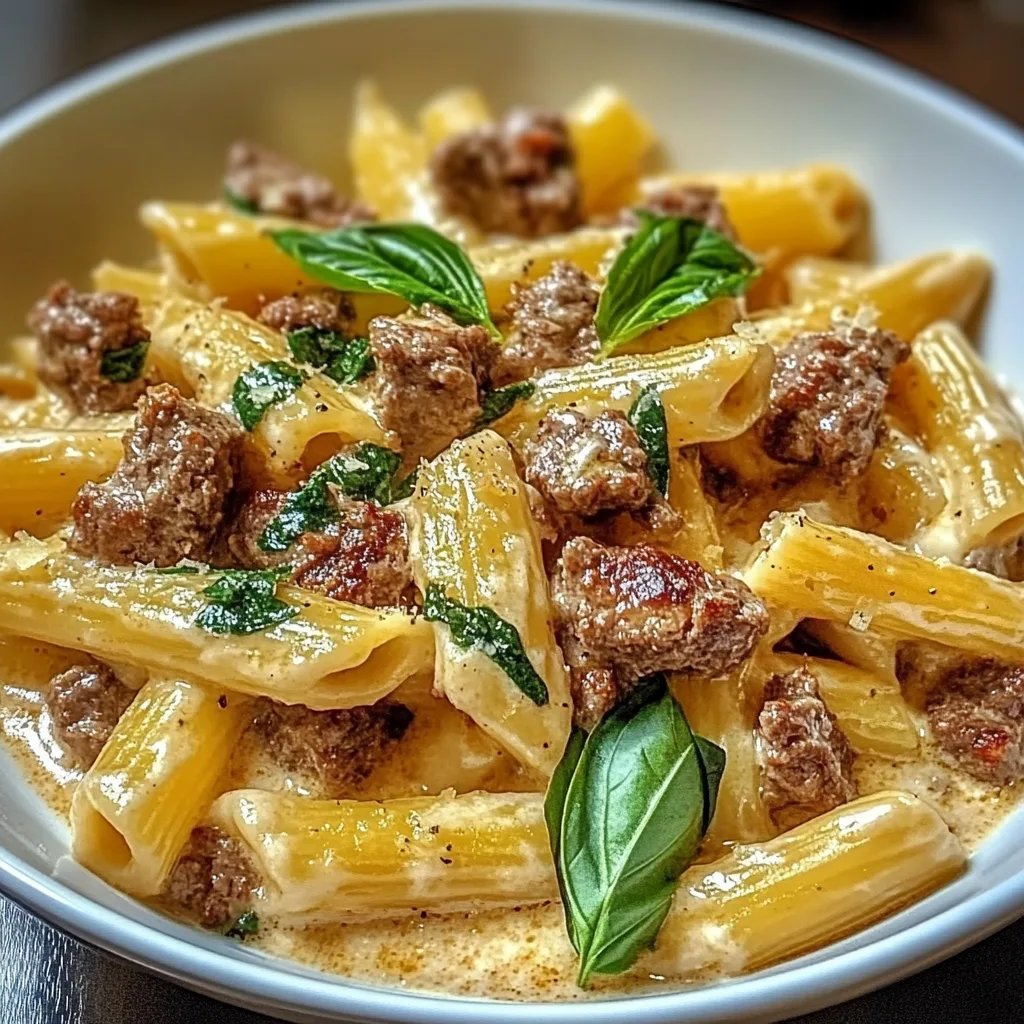 Cremige proteinreiche Rindfleisch-Pasta