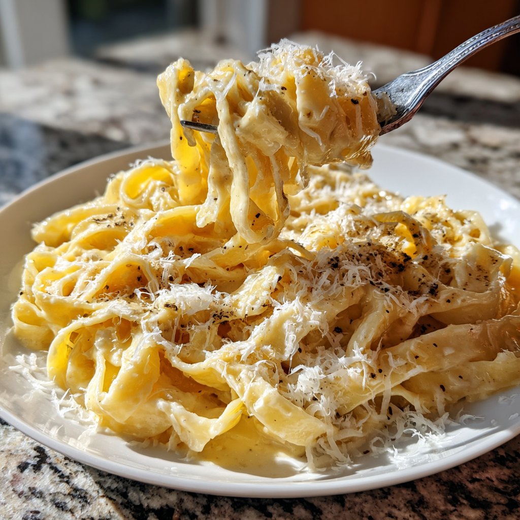 Romantische Pasta mit Sahnesauce und Parmesan