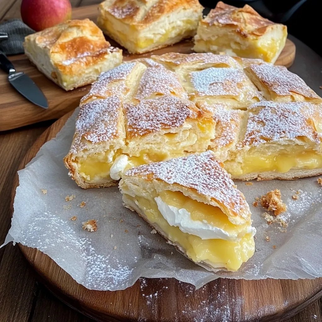 Blätterteig Kuchen mit Pudding und Apfel