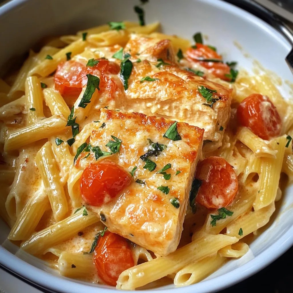 Ofen-Lachs-Pasta mit Tomaten