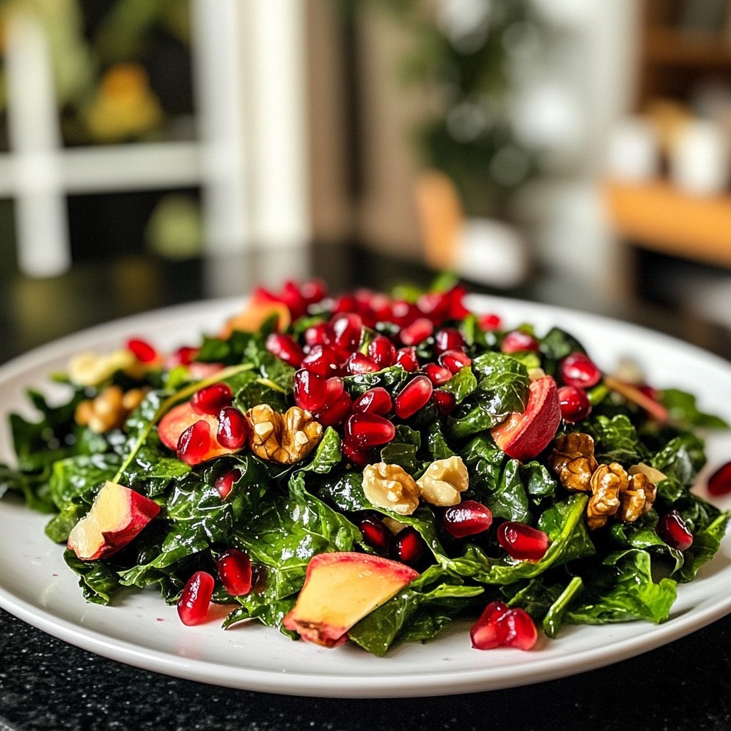 Grünkohlsalat mit Granatapfel und Walnüssen